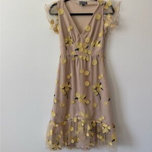 Eva by Eva Franco yellow and tan floral spring dress